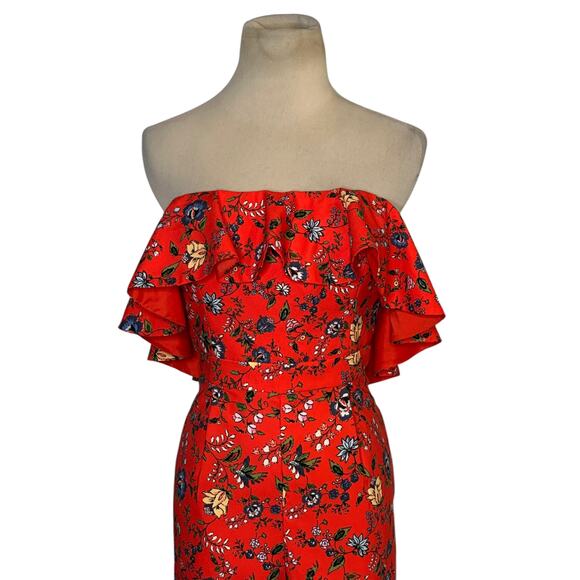 Gianni Bini red green floral strapless ruffled jumpsuit size 6 - Picture 8 of 16